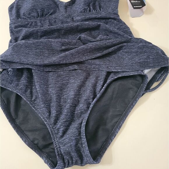 TYR Women's Blue Marled Sheath V-Neck Swimsuit - Picture 10 of 11